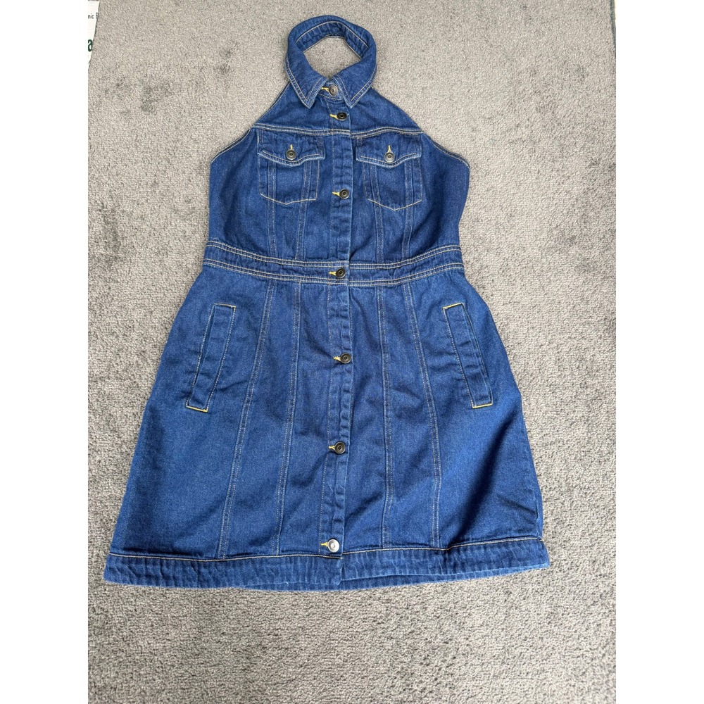 Future Collective Alani Noelle Denim Halter Mini Dress Blue Size 10